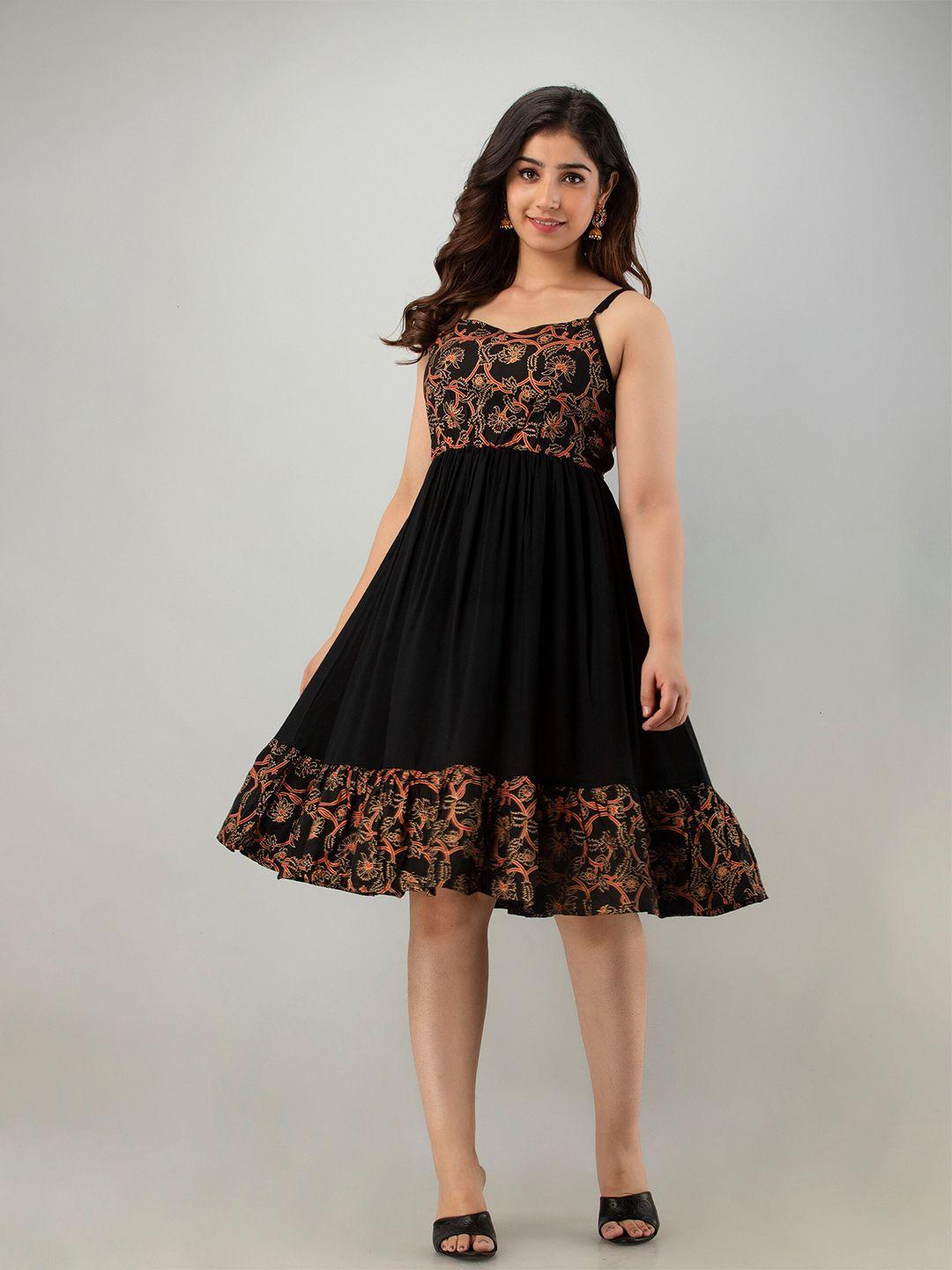 kasheeda-black-floral-print-fit-&-flare-dress