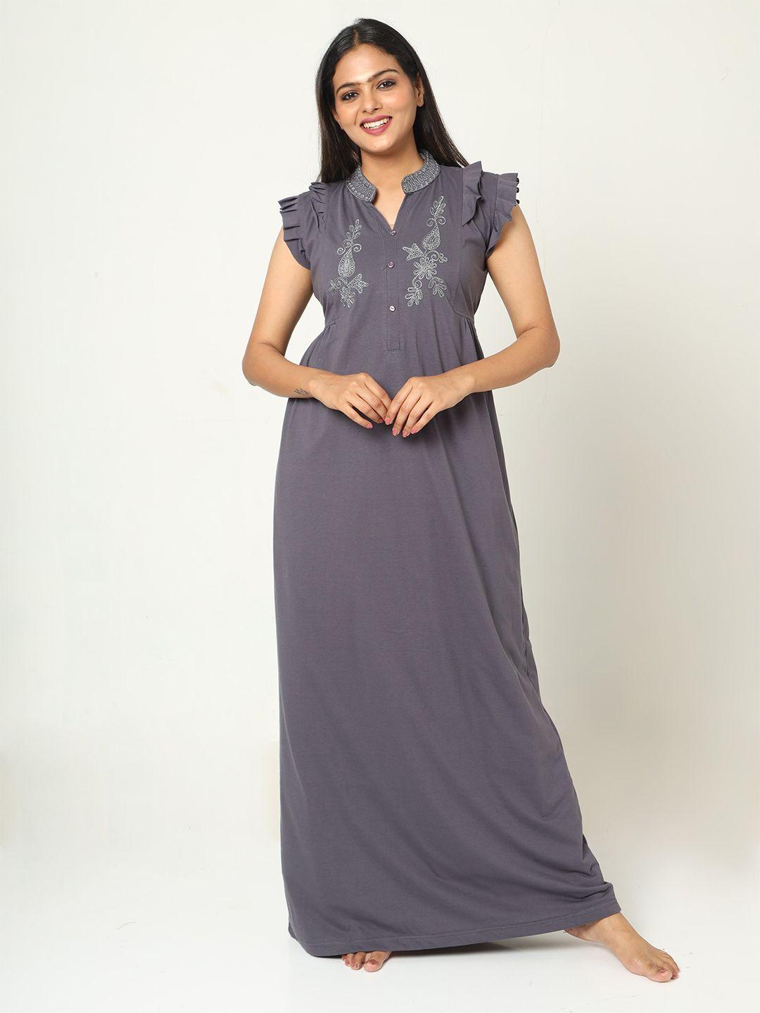 9shines-label-grey-embroidered-maxi-nightdress