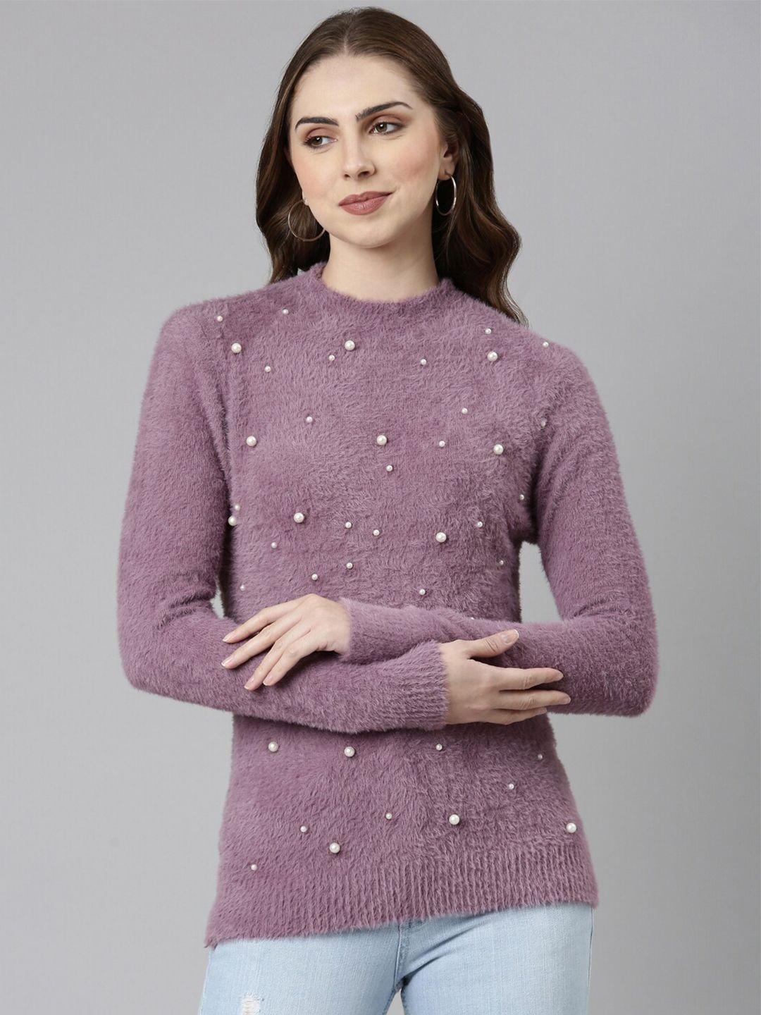 showoff-high-neck-pearl-studded-woollen-top
