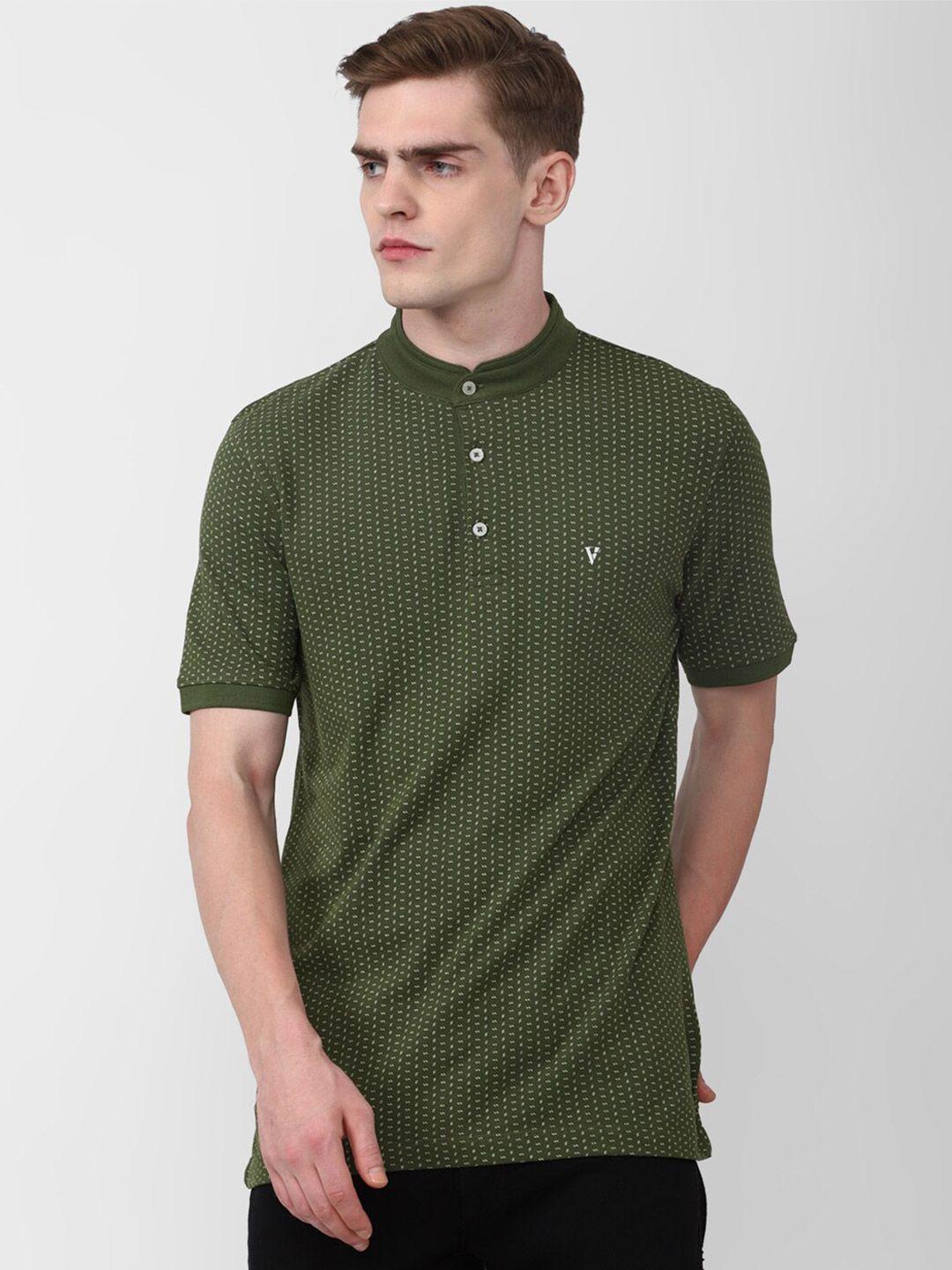 van-heusen-men-green-polka-dot-mandarin-collar-pockets-t-shirt