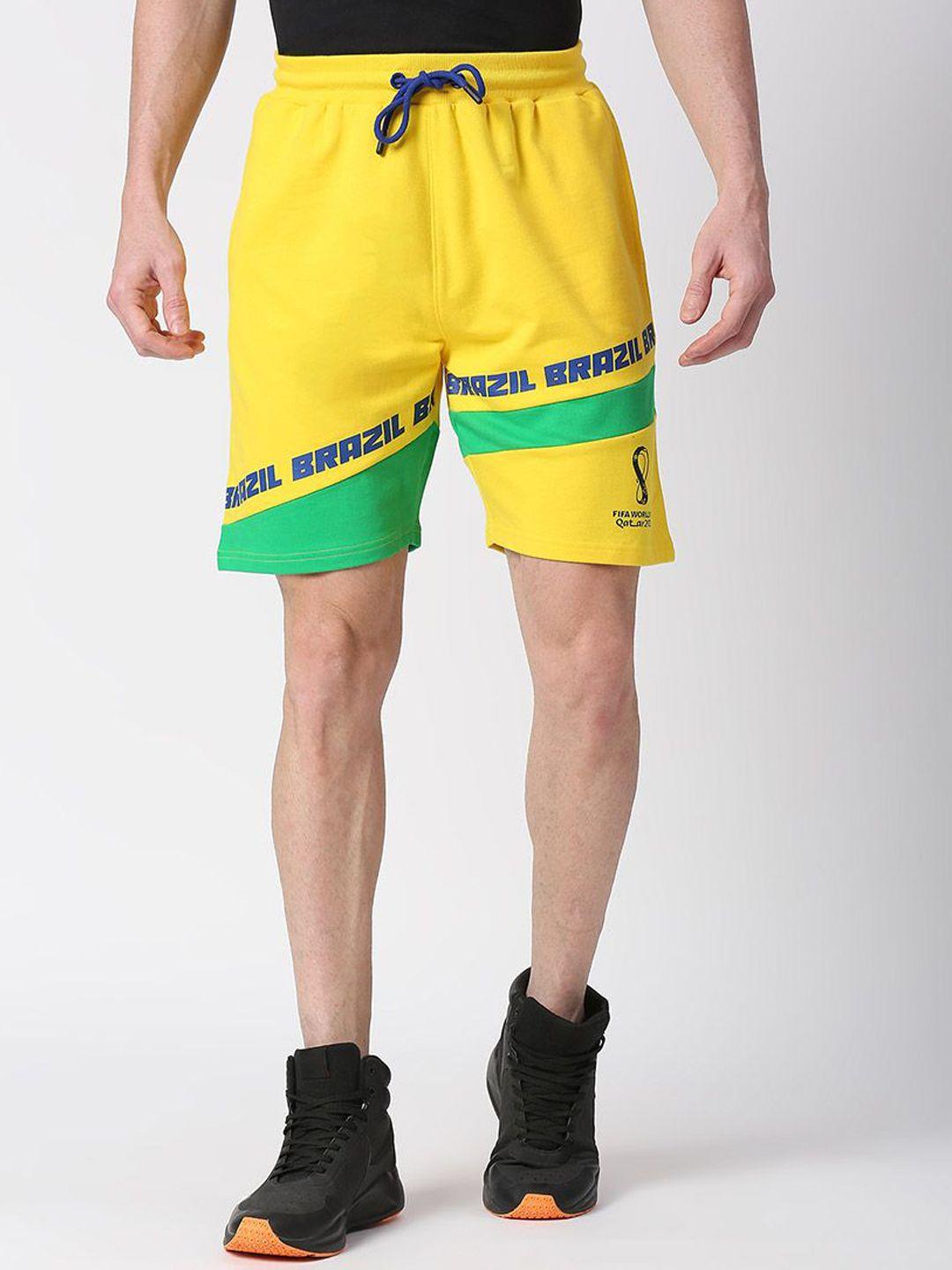 fancode-men-yellow-printed-shorts