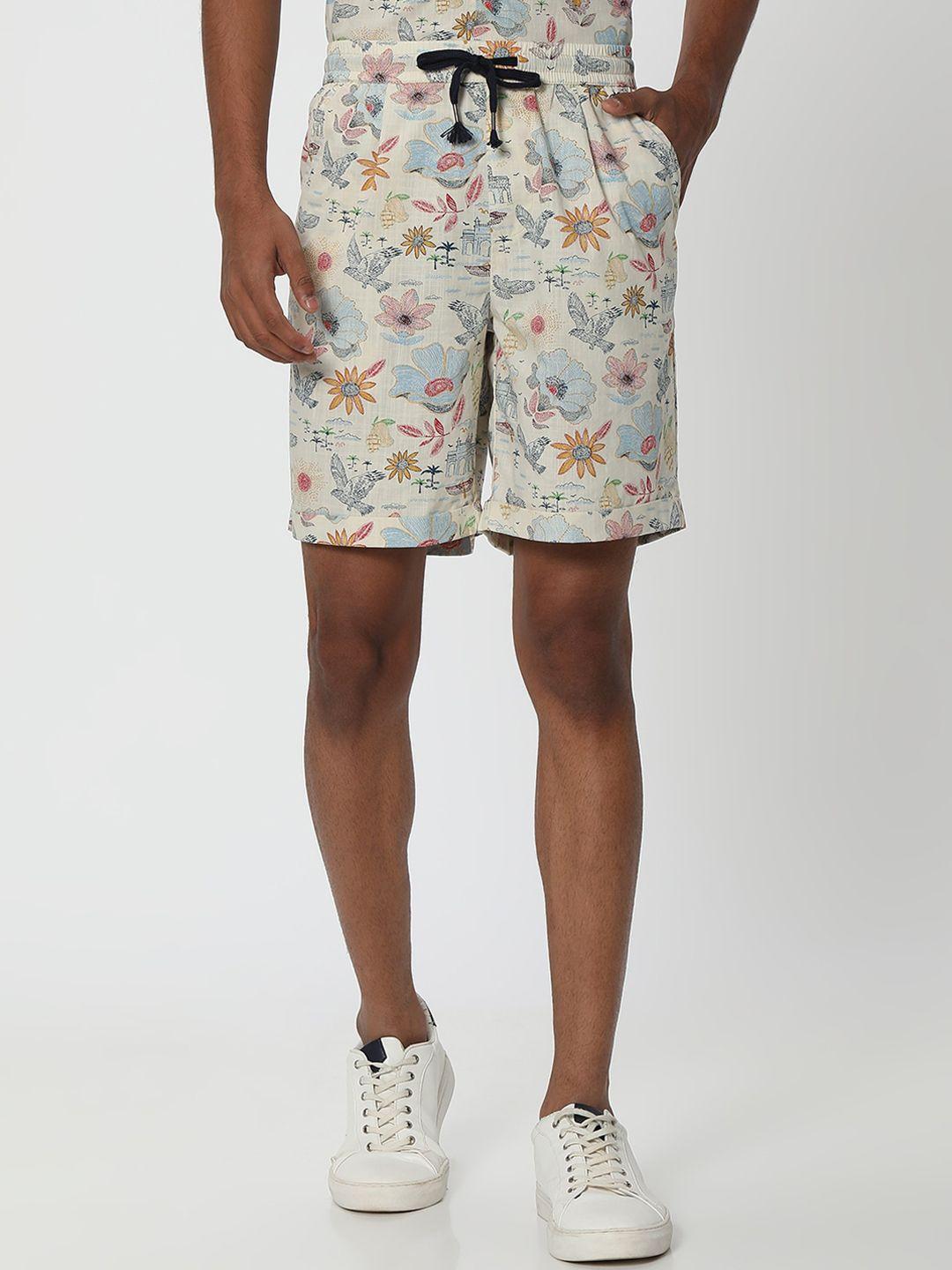 mufti-men-white-floral-printed-shorts