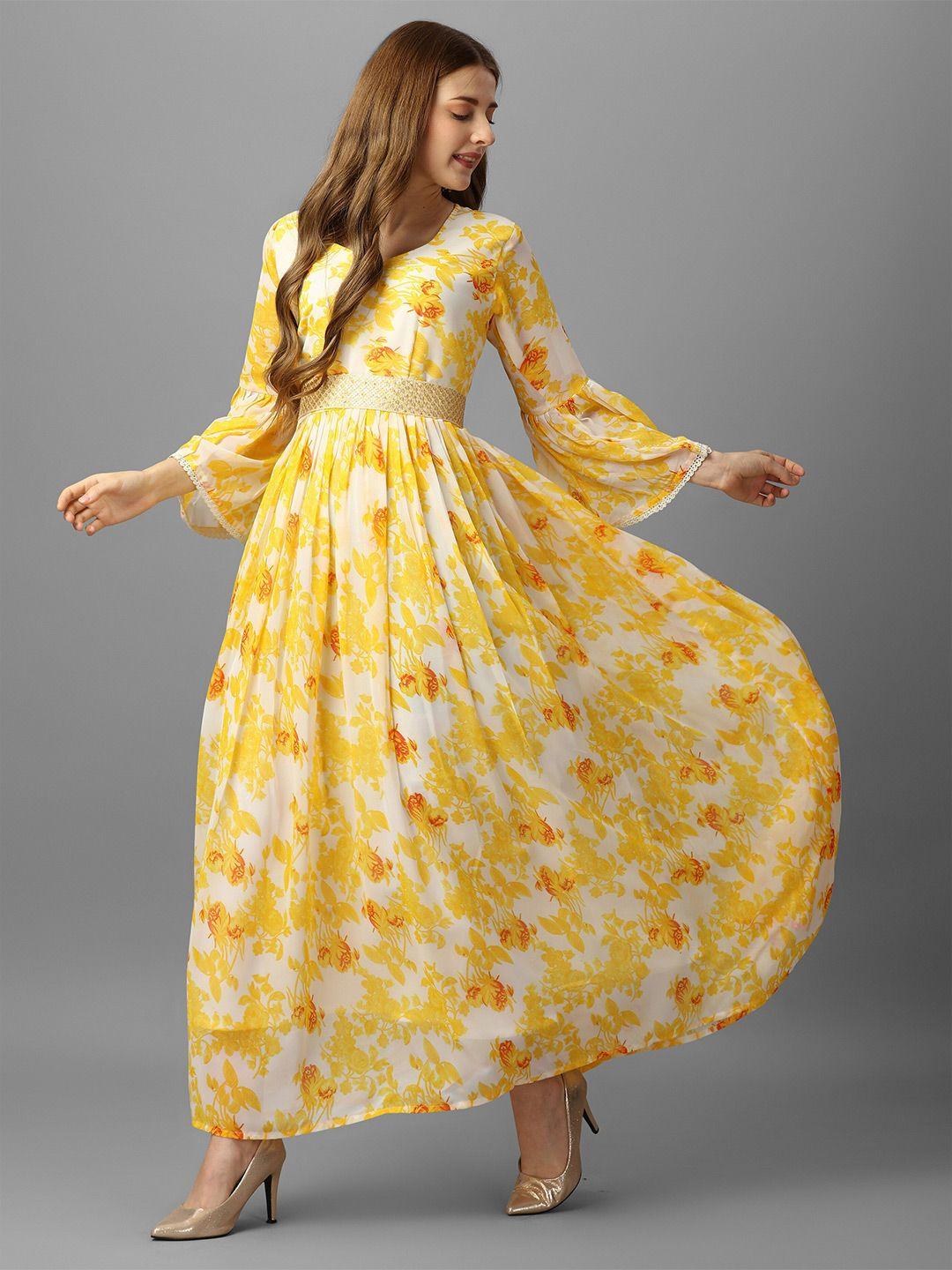 aspora-yellow-floral-print-tie-up-neck-bell-sleeve-georgette-maxi-dress