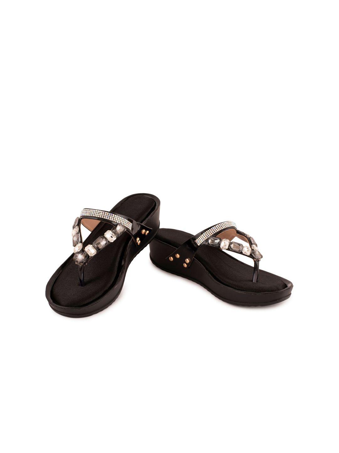 aroom-black-embellished-wedge-sandals