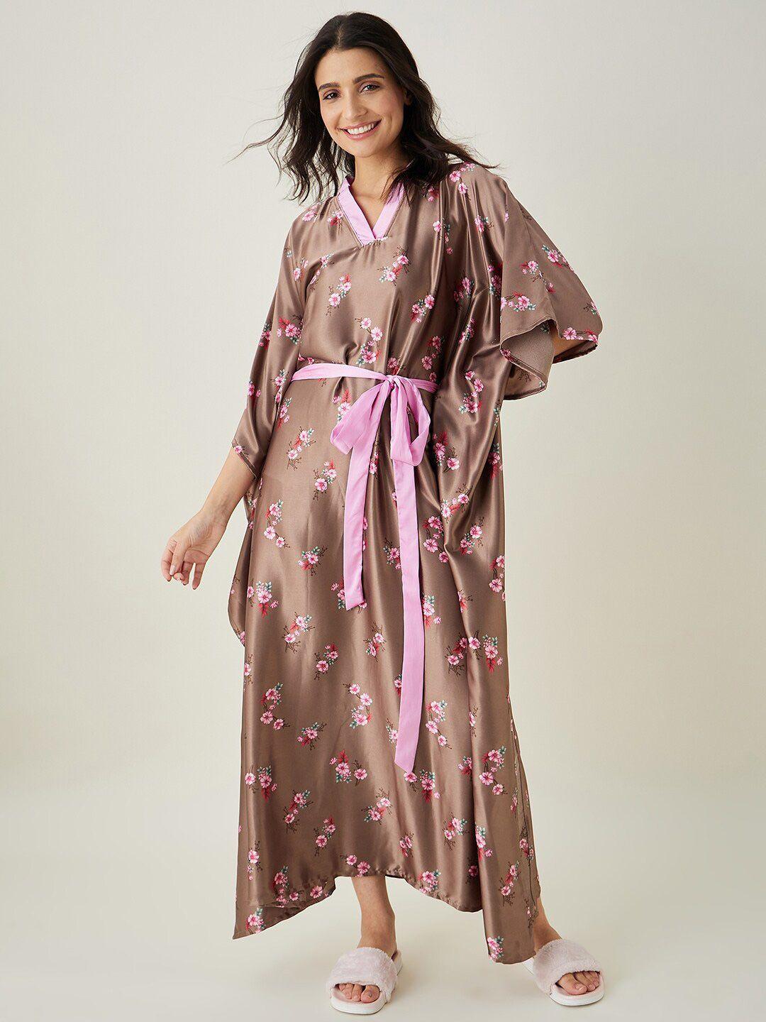 the-kaftan-company-brown-printed-maxi-nightdress