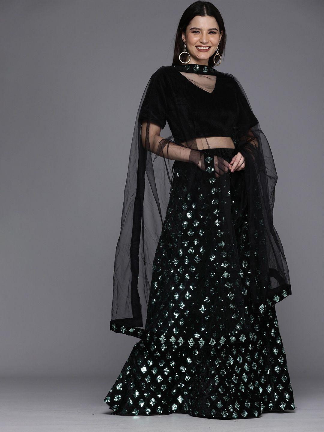 manvaa-black-&-green-embellished-sequinned-semi-stitched-lehenga-&-unstitched-blouse-with-dupatta