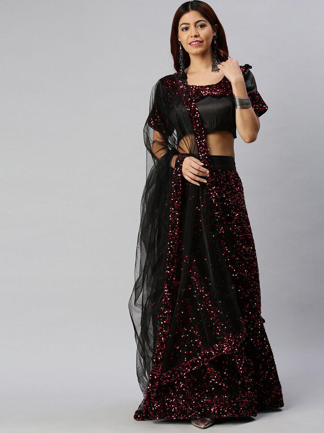 manvaa-black-&-red-sequinned-semi-stitched-lehenga-&-unstitched-blouse-with-dupatta