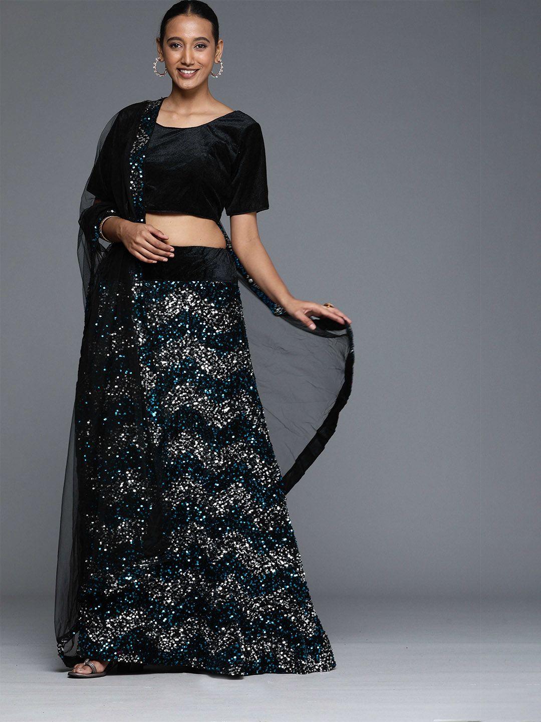 manvaa-silver-toned-&-blue-sequinned-semi-stitched-lehenga-&-unstitched-blouse-with-dupatta