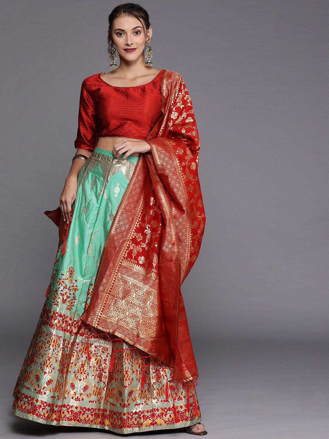 manvaa-green-&-red-semi-stitched-lehenga-&-unstitched-blouse-with-dupatta