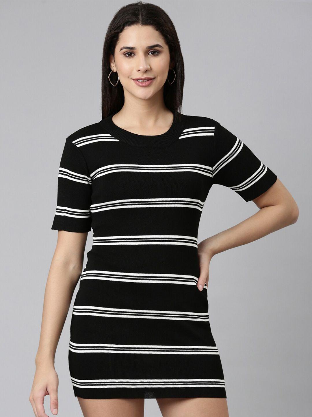 showoff-striped-round-neck-t-shirt-dress