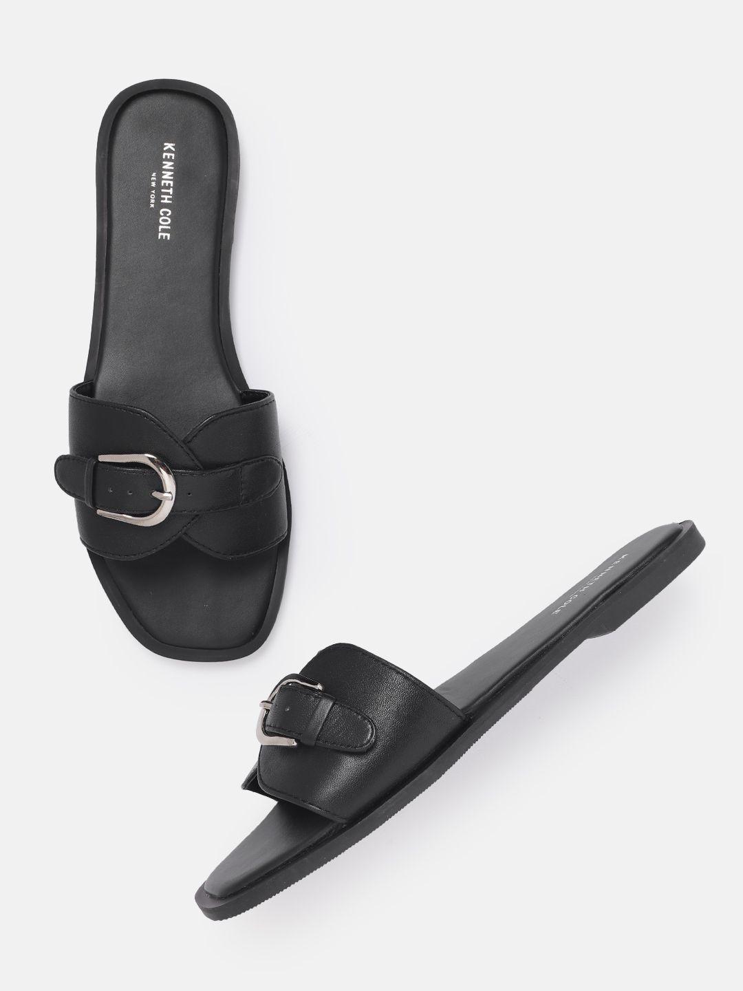 kenneth-cole-women-black-embellished-open-toe-flats-with-buckles