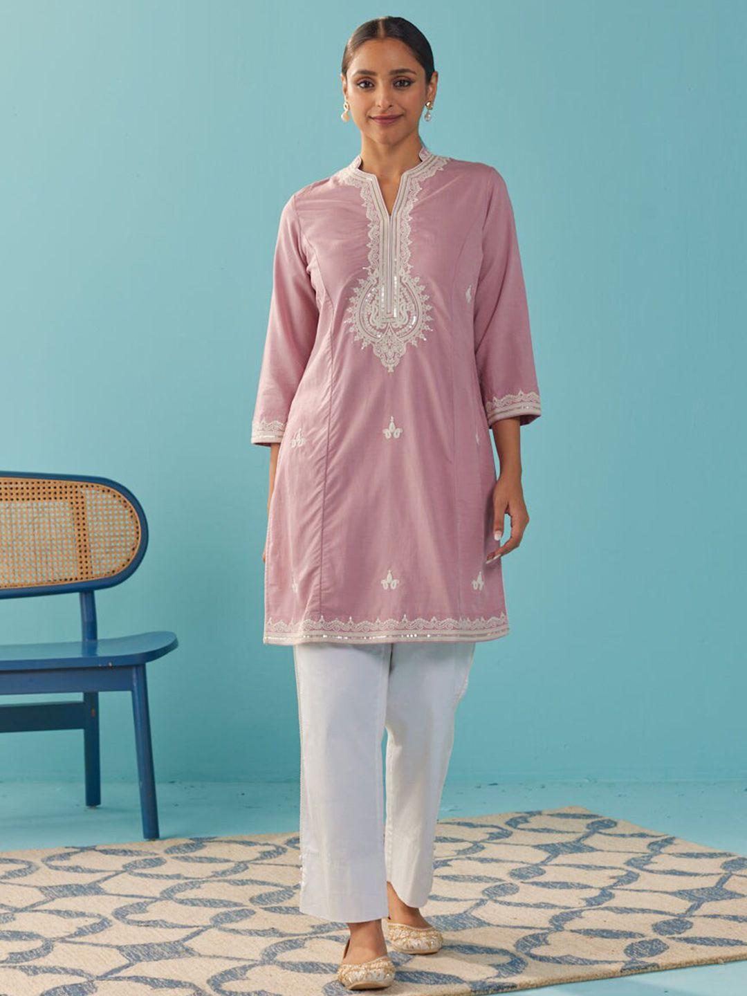 lakshita-ethnic-motifs-embroidered-mandarin-collar-thread-work-kurti