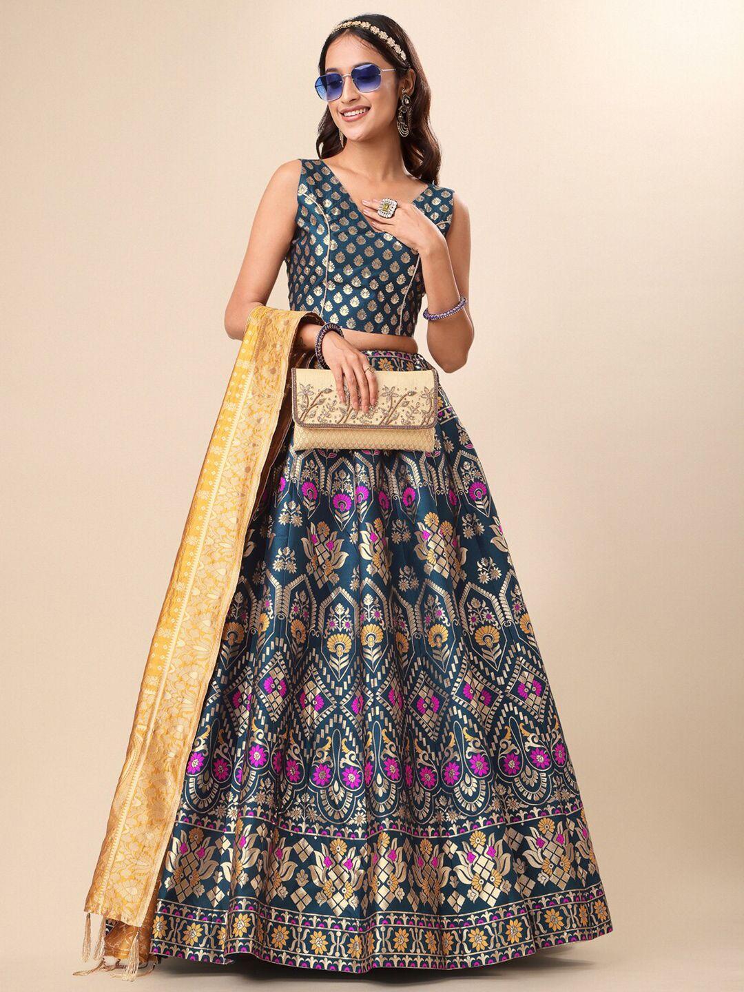 purvaja-teal-&-magenta-ready-to-wear-lehenga-&-unstitched-blouse-with-dupatta