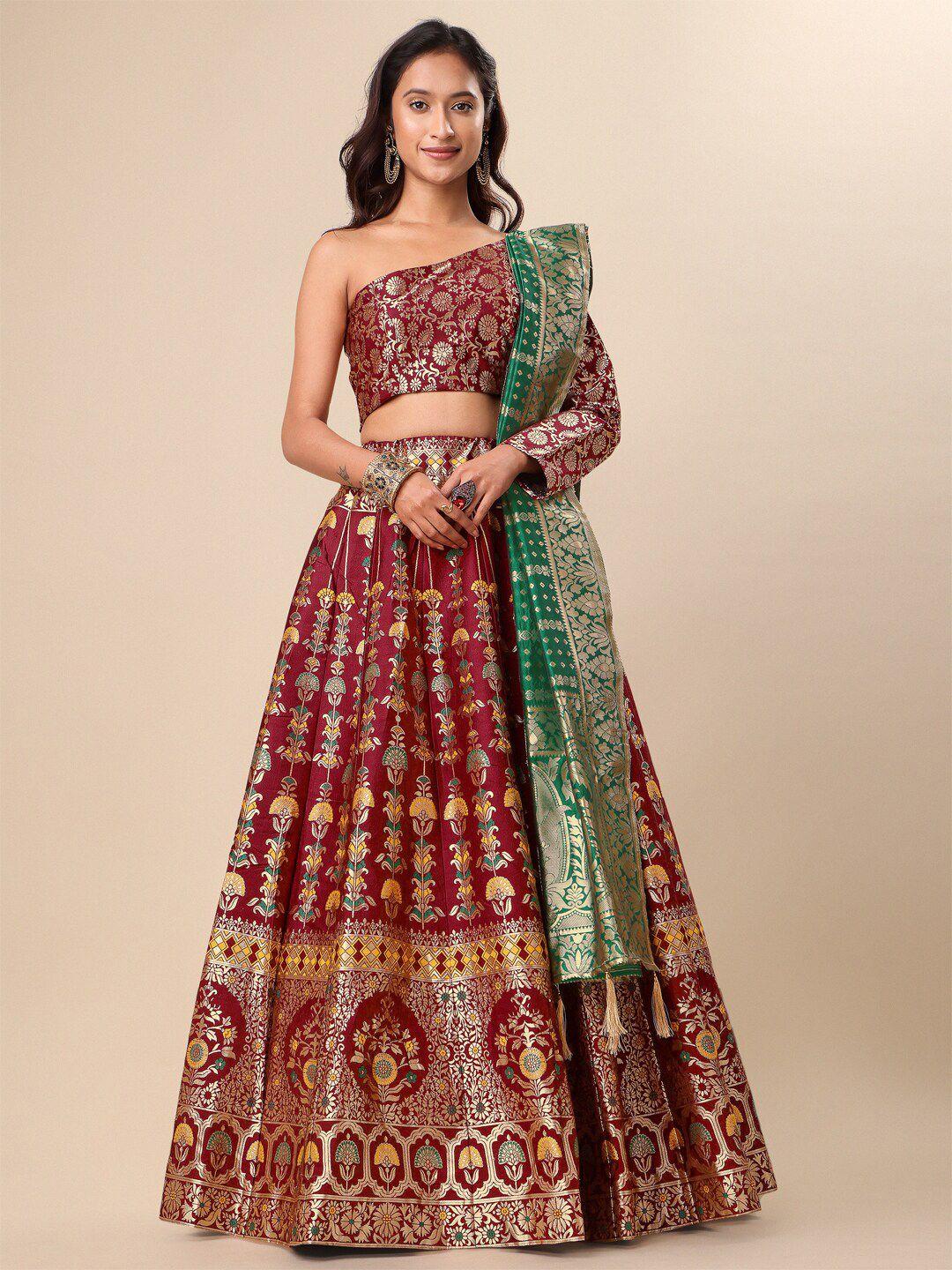 purvaja-maroon-&-green-ready-to-wear-lehenga-&-unstitched-blouse-with-dupatta