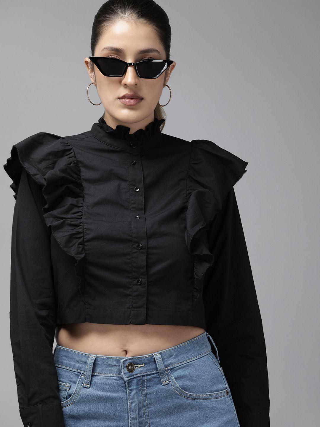 the-roadster-life-co.-slim-fit-ruffles-pure-cotton-casual-crop-shirt