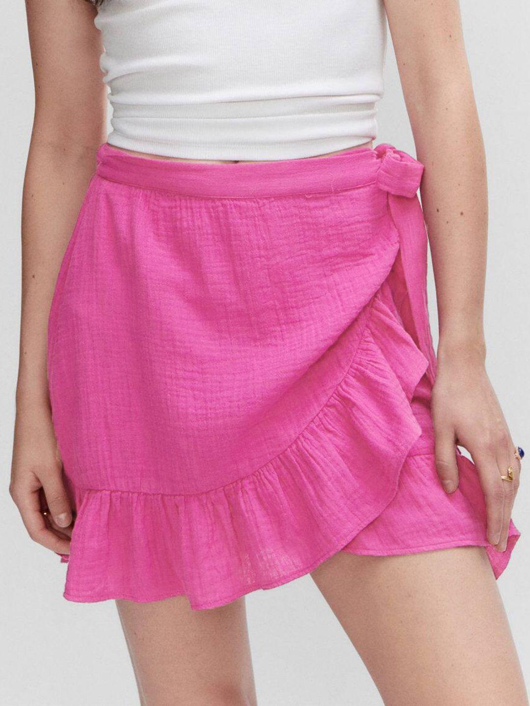 mango-pure-cotton-ruffles-detail-textured-a-line-mini-skirt