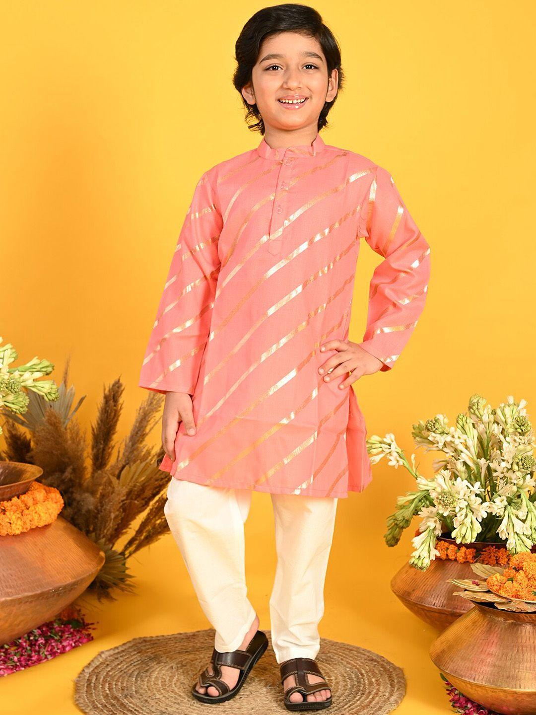 saka-designs-boys-peach-coloured-printed-regular-kurta-with-pyjamas