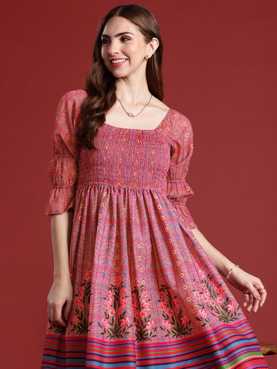 anouk-floral-printed-fit-&-flared-smocked-ethnic-dress
