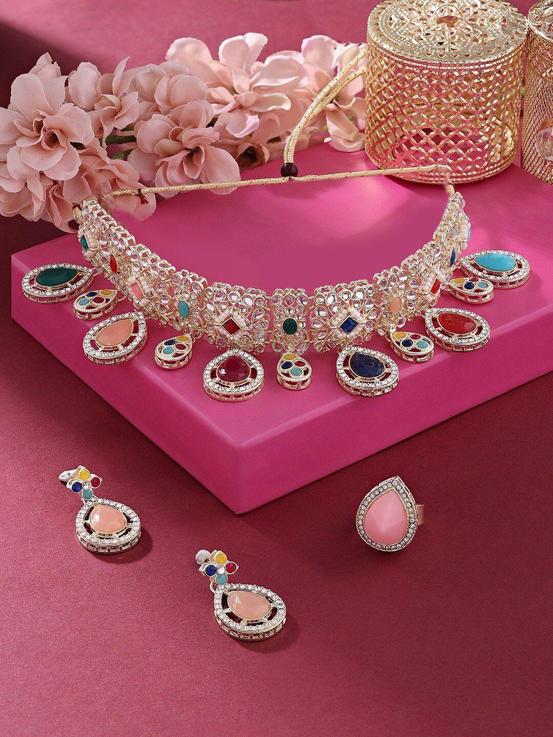 zaveri-pearls-gold-plated-kundan-stone-studded-&-beaded-necklace-&-earrings-with-ring