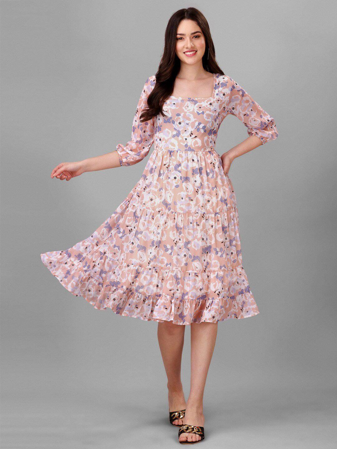 masakali-co-peach-coloured-floral-print-georgette-fit-&-flare-midi-dress