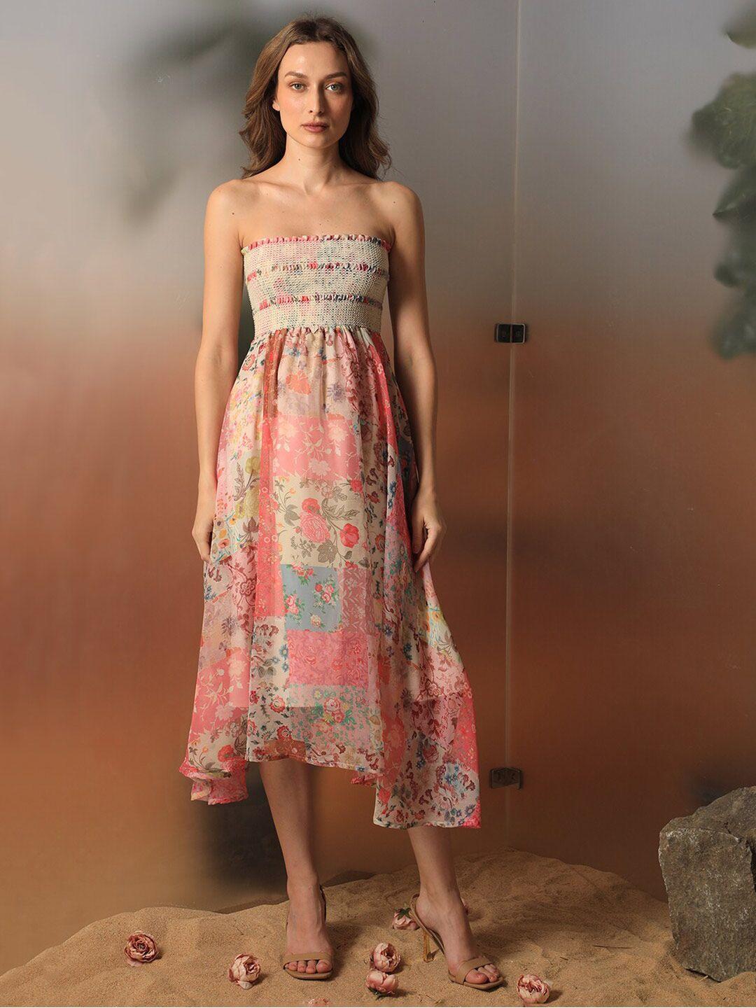 rareism-floral-printed-smocked-detailed-a-line-midi-dress