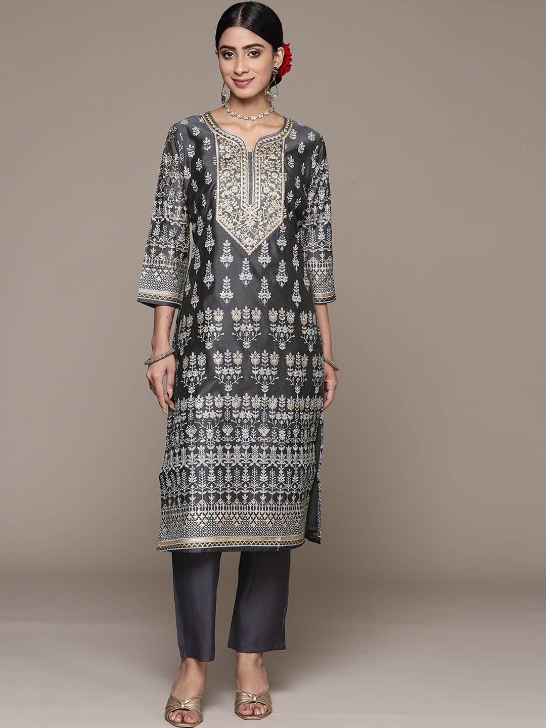 ishin-charcoal-&-white-colour-ethnic-motifs-printed-zari-kurta-with-trousers