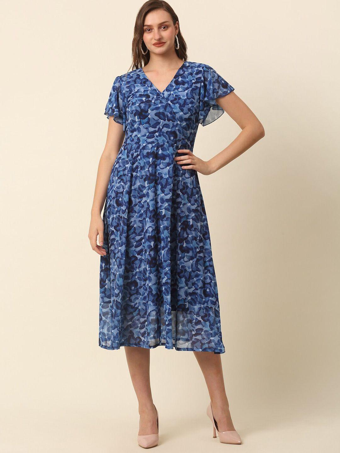 pluss-blue-abstract-printed-flutter-sleeves-a-line-midi-dress