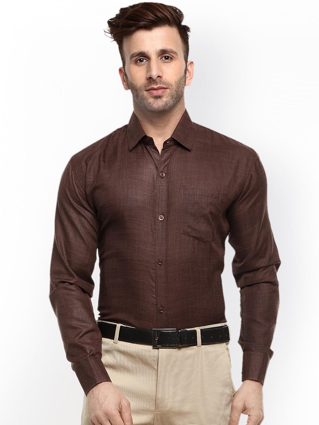 hangup-men-brown-regular-fit-solid-formal-shirt