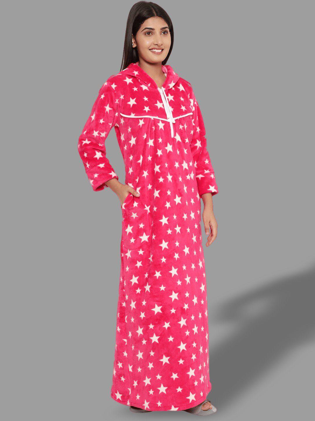 palival-stars-printed-hooded-maxi-sweat-nightdress
