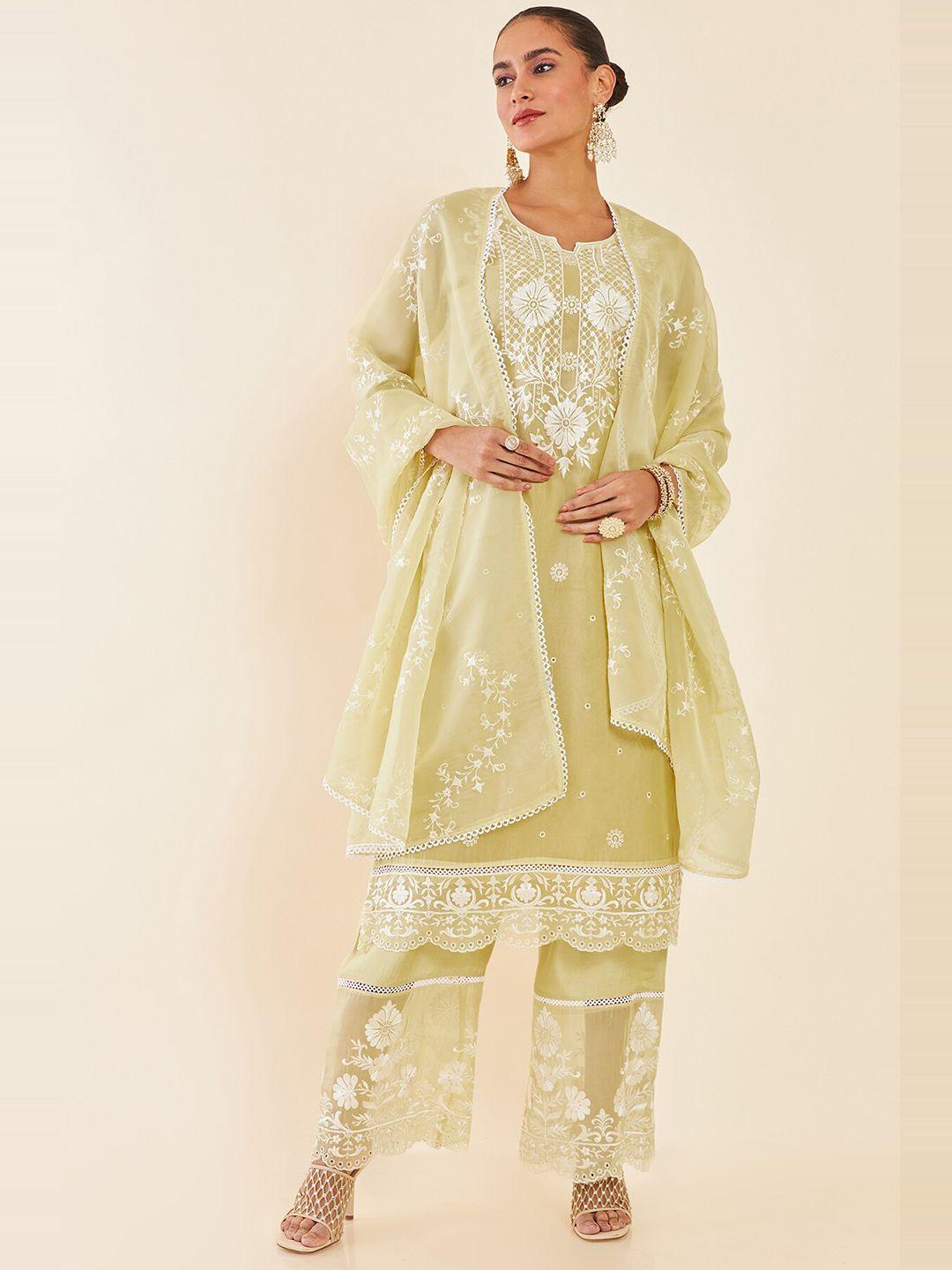 soch-yellow-&-white-floral-embroidered-organza-unstitched-dress-material