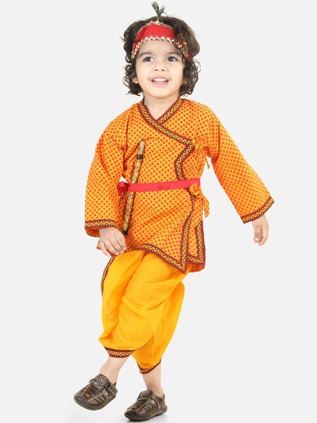 bownbee-boys-printed-angrakha-pure-cotton-kurta-with-dhoti-pants