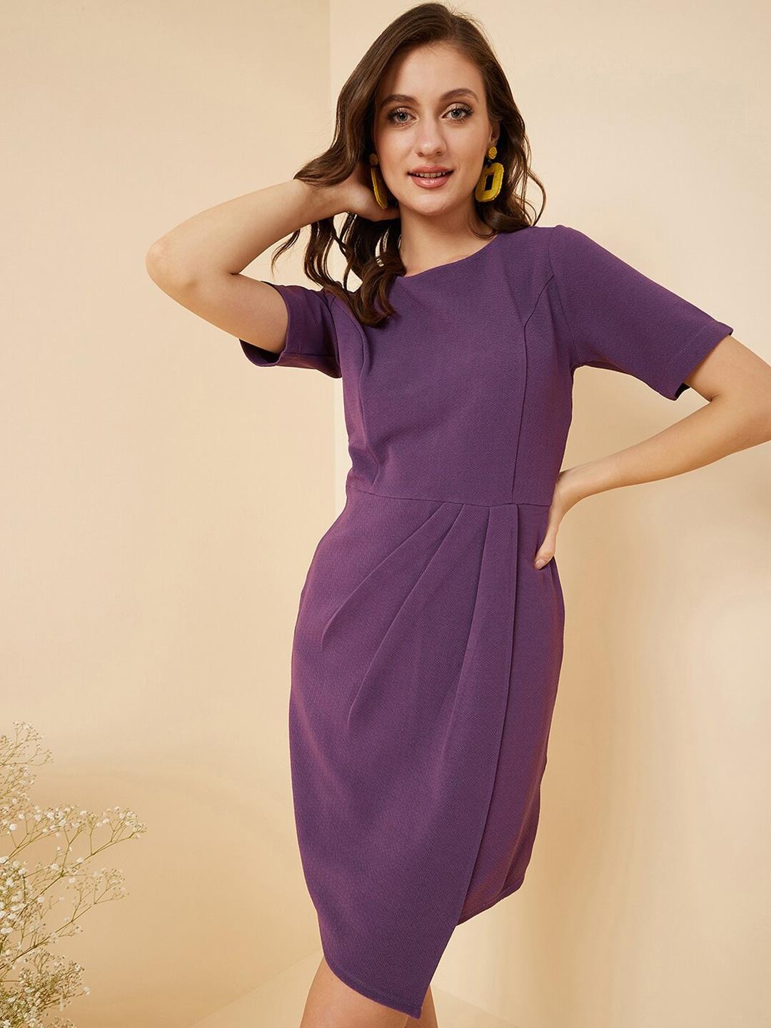 rare-purple-pleated-detail-sheath-dress