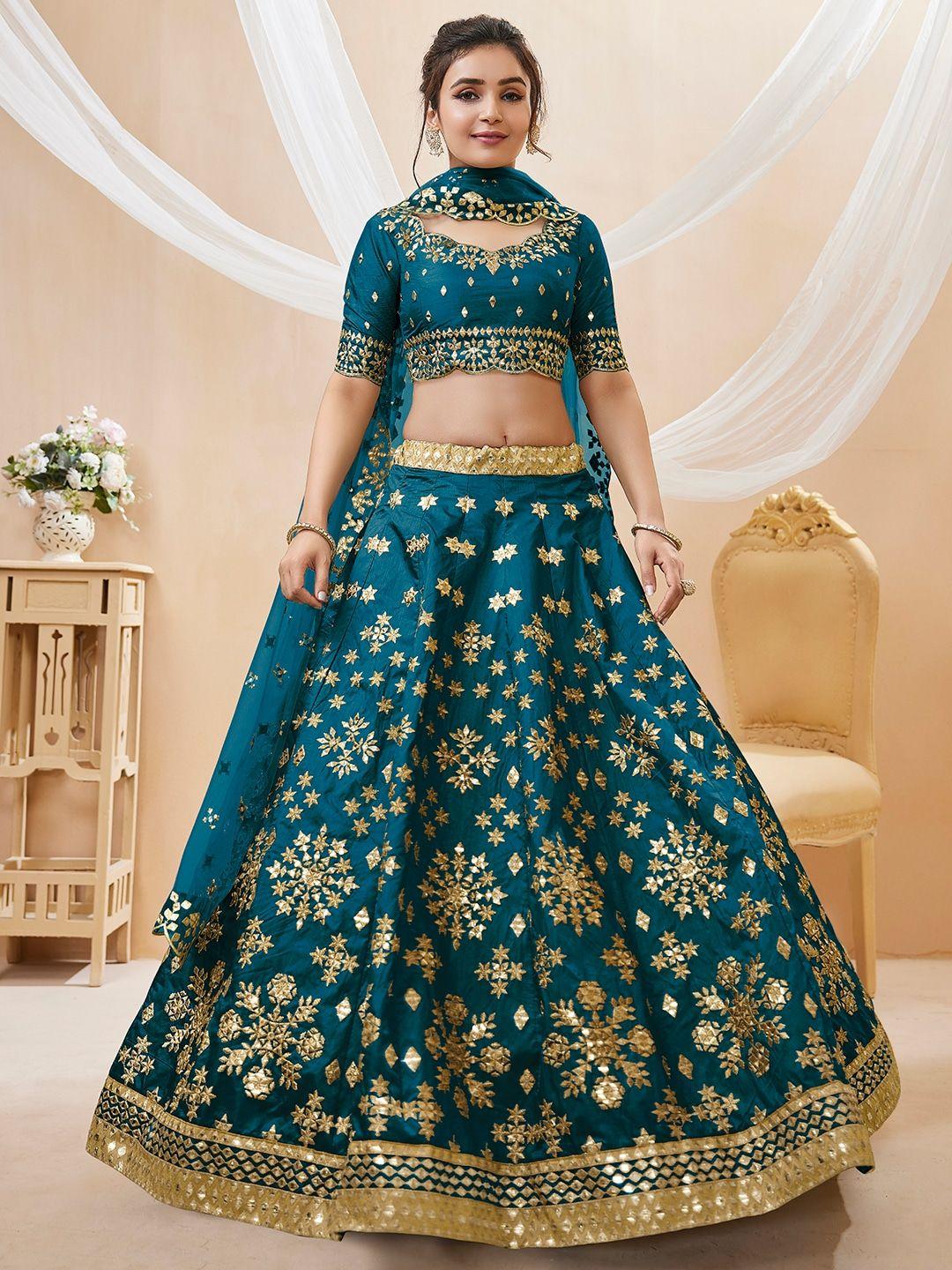 fabpixel-blue-&-gold-toned-embroidered-sequinned-semi-stitched-lehenga-&-unstitched-blouse-with-dupatta