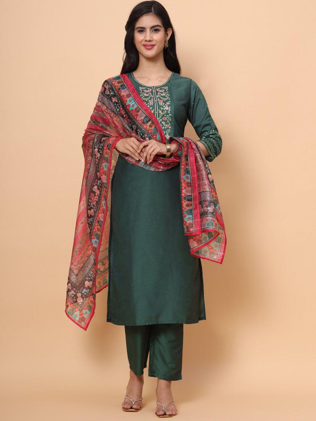 swagg-india-floral-yoke-design-sequinned-regular-kurta-with-trousers-&-dupatta