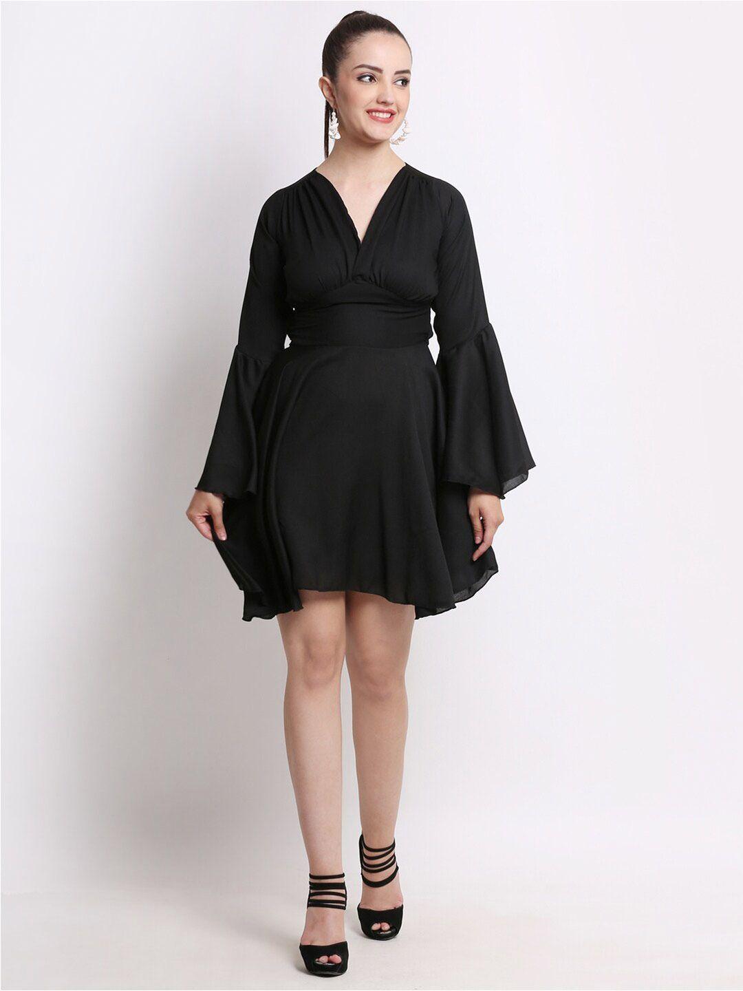 here&now-flared-sleeve-crepe-fit-&-flare-dress