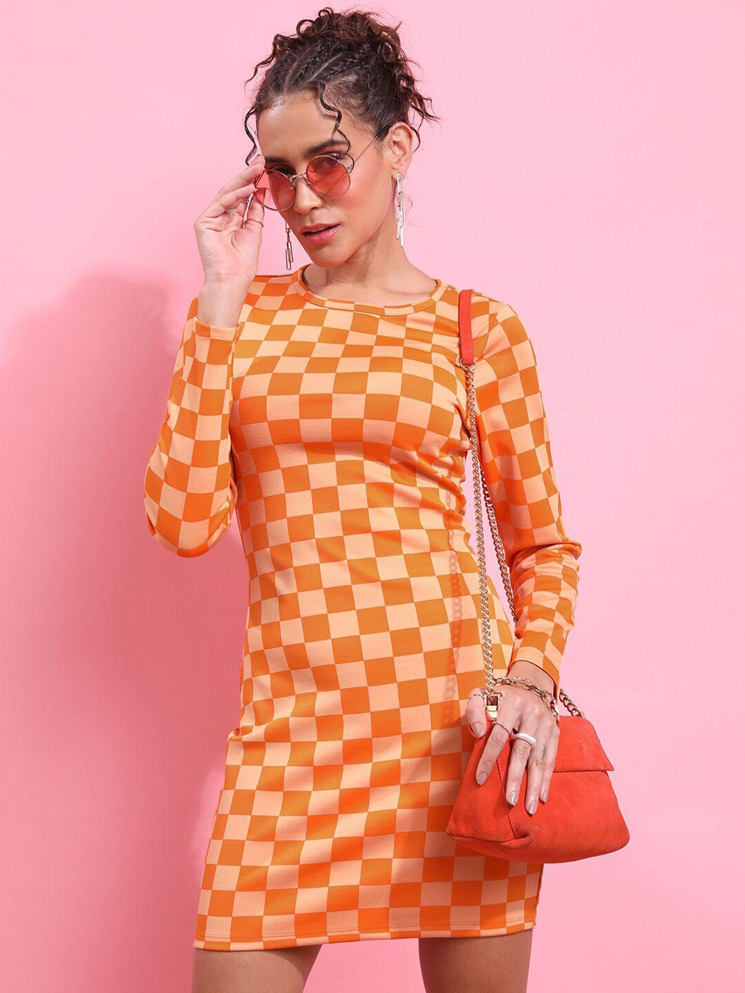 tokyo-talkies-orange-coloured-geometric-printed-sheath-dress
