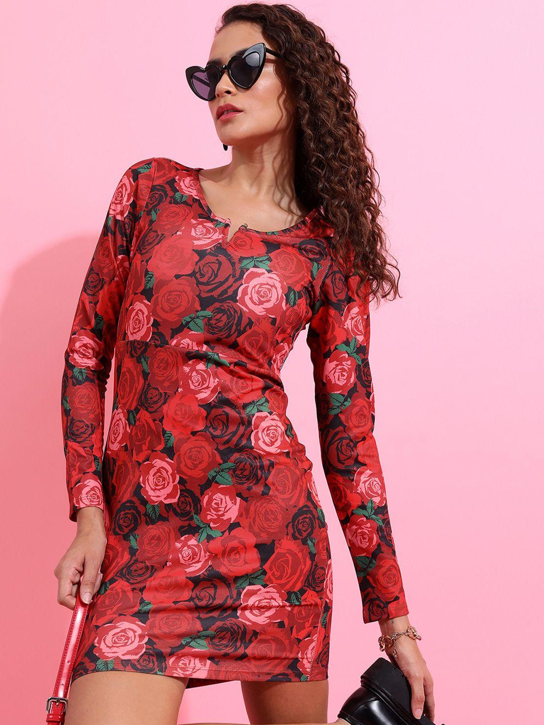 ketch-red-floral-printed-bodycon-mini-dress