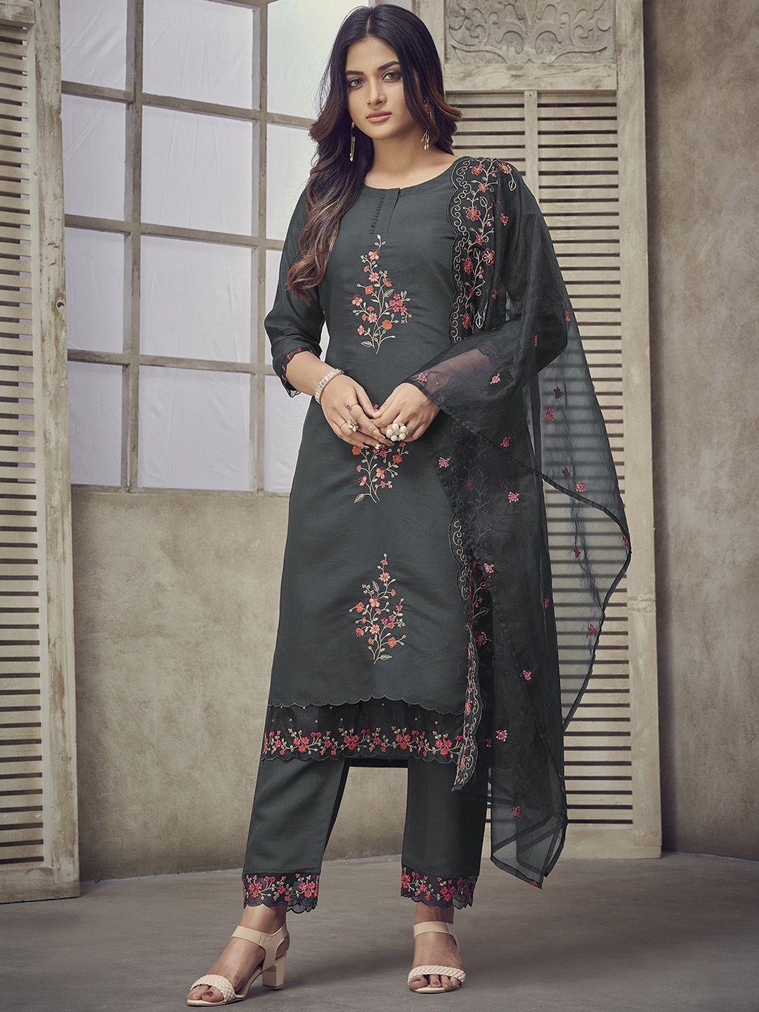 indo-era-floral-embroidered-thread-work-regular-kurta-with-trousers-&-dupatta