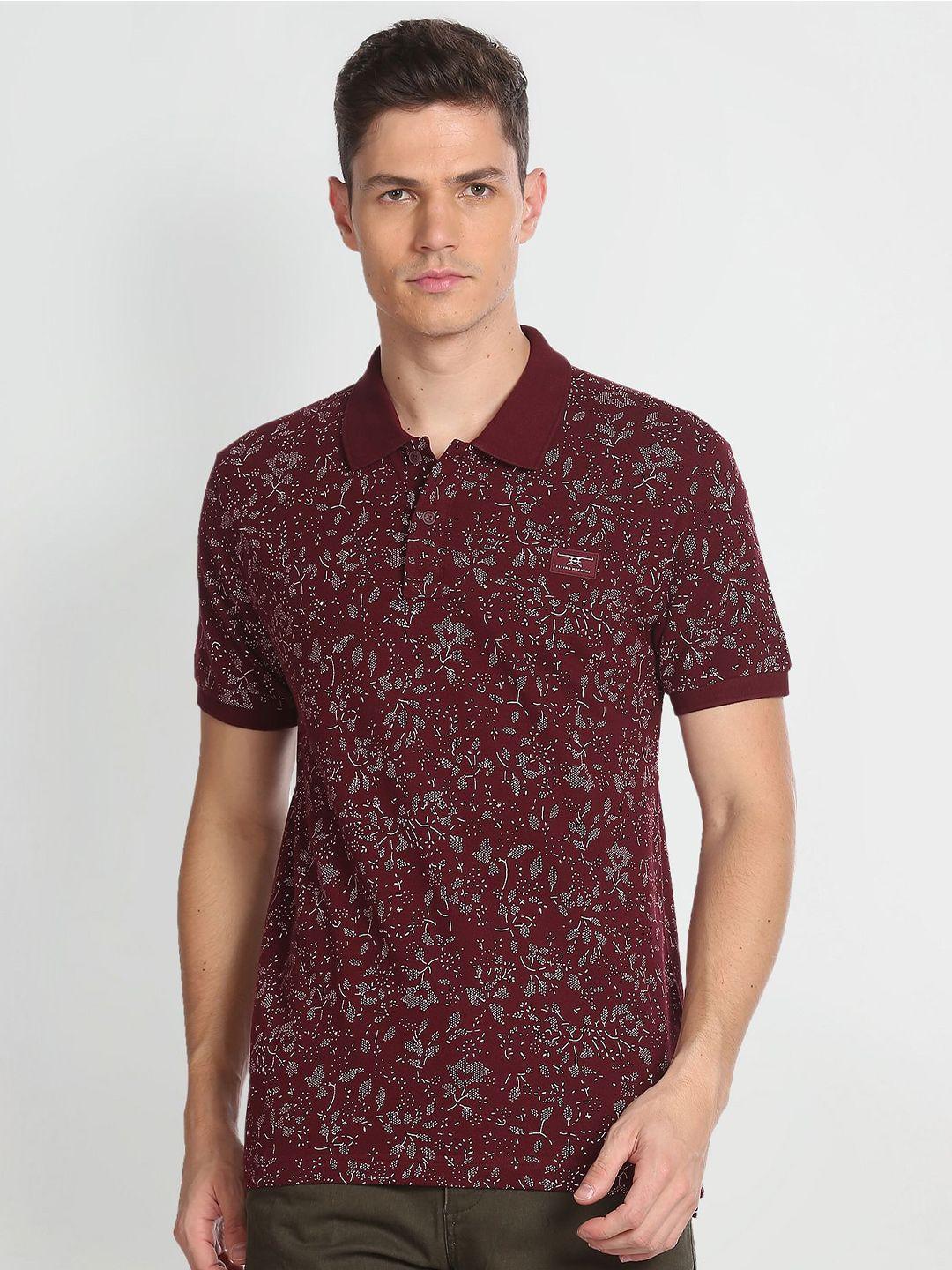 flying-machine-men-red-floral-printed-polo-collar-pockets-slim-fit-t-shirt