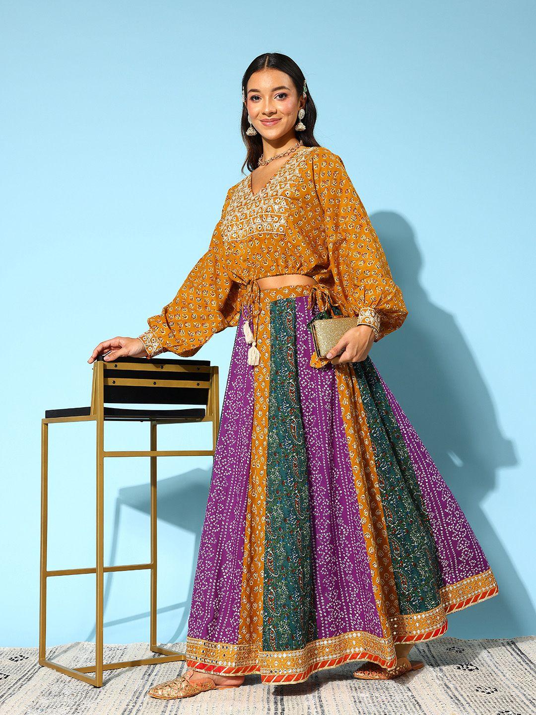 sangria-bandhani-print-cotton-ready-to-wear-fusion-lehenga-set