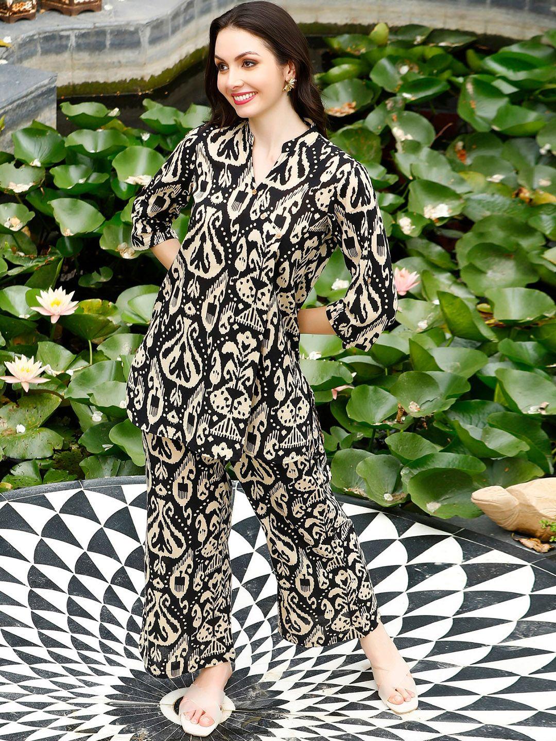 jisora-black-ethnic-motifs-printed-pure-cotton-top-&-pyjamas-night-suits