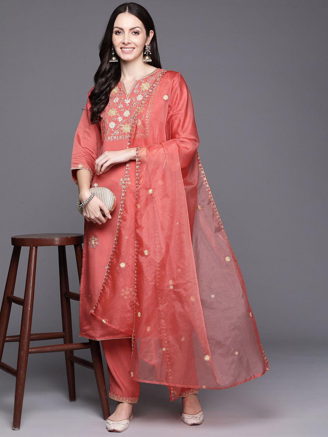 indo-era-women-floral-embroidered-regular-sequinned-kurta-with-trousers-&-with-dupatta