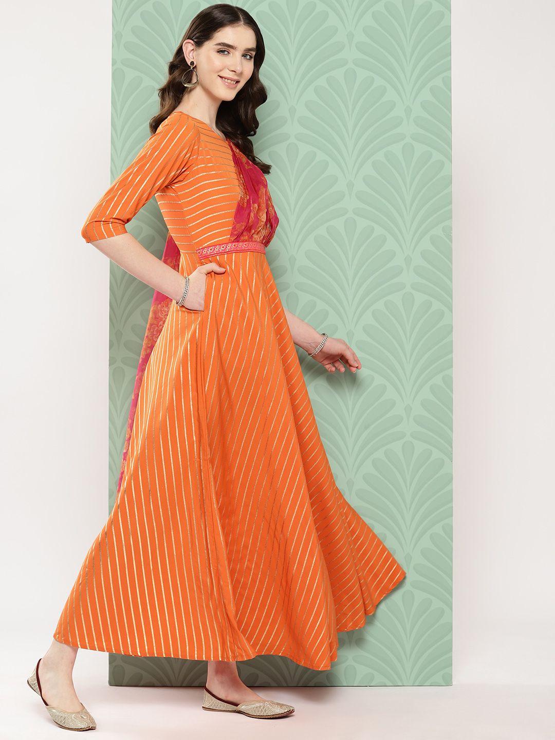 ahalyaa-striped-sequined-empire-ethnic-dress
