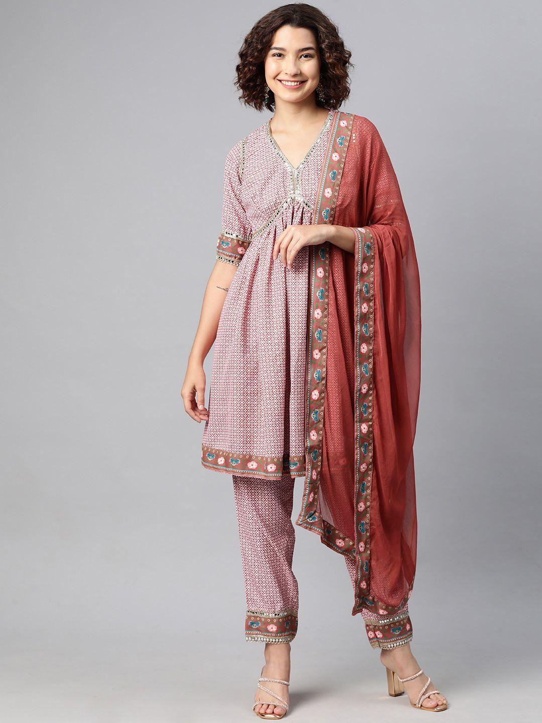 v-tradition-women-ethnic-motifs-printed-empire-gotta-patti-kurta-with-trousers-&-dupatta
