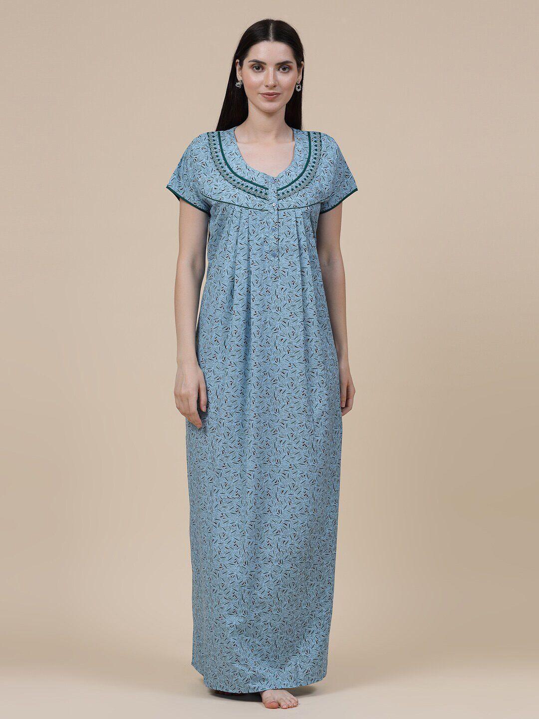 sweet-dreams-blue-abstract-printed-pure-cotton-maxi-nightdress