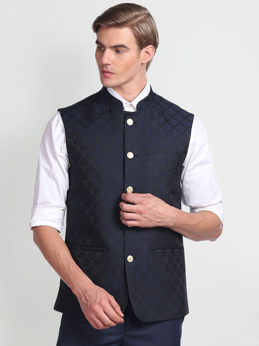 arrow-woven-design-mandarin-collar-nehru-jacket