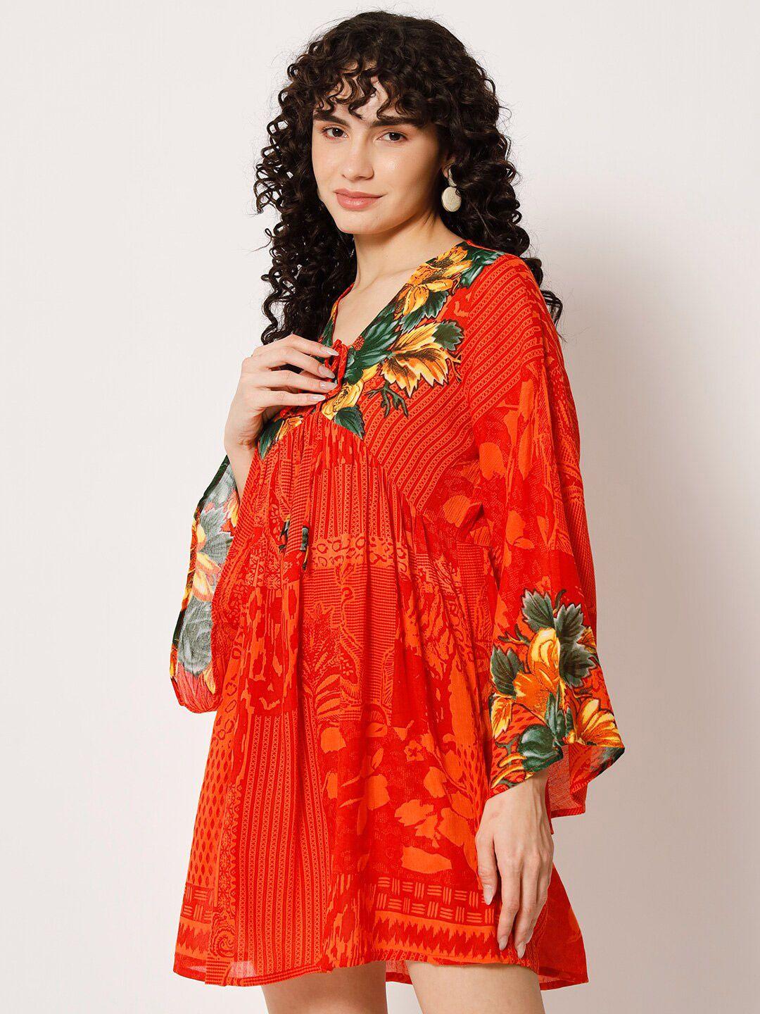 veldress-floral-printed-v-neck-bell-sleeve-fit-&-flare-dress