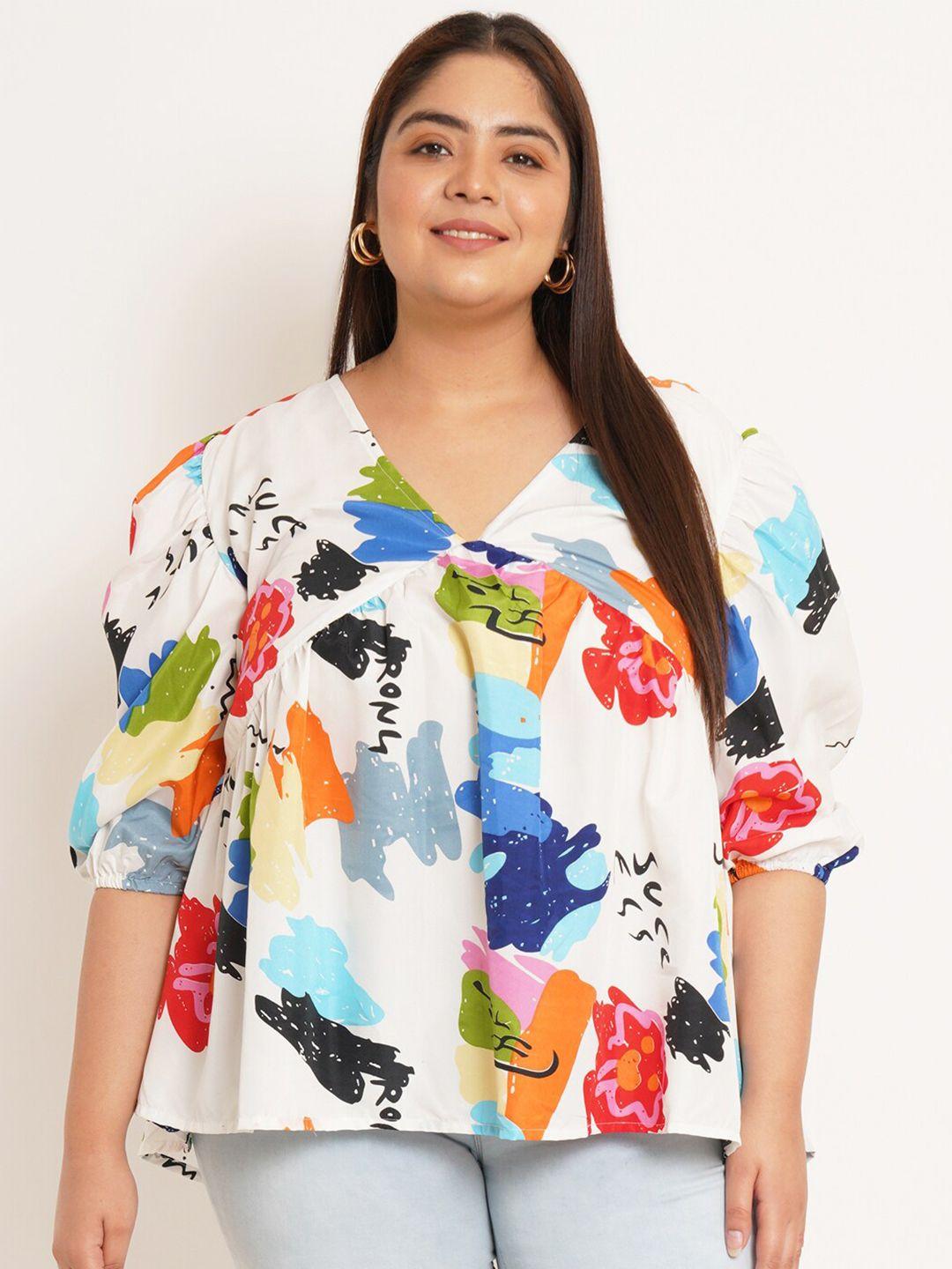 u&f-beyond-plus-size-abstract-printed-puffed-sleeves-gathered-or-pleated-empire-top