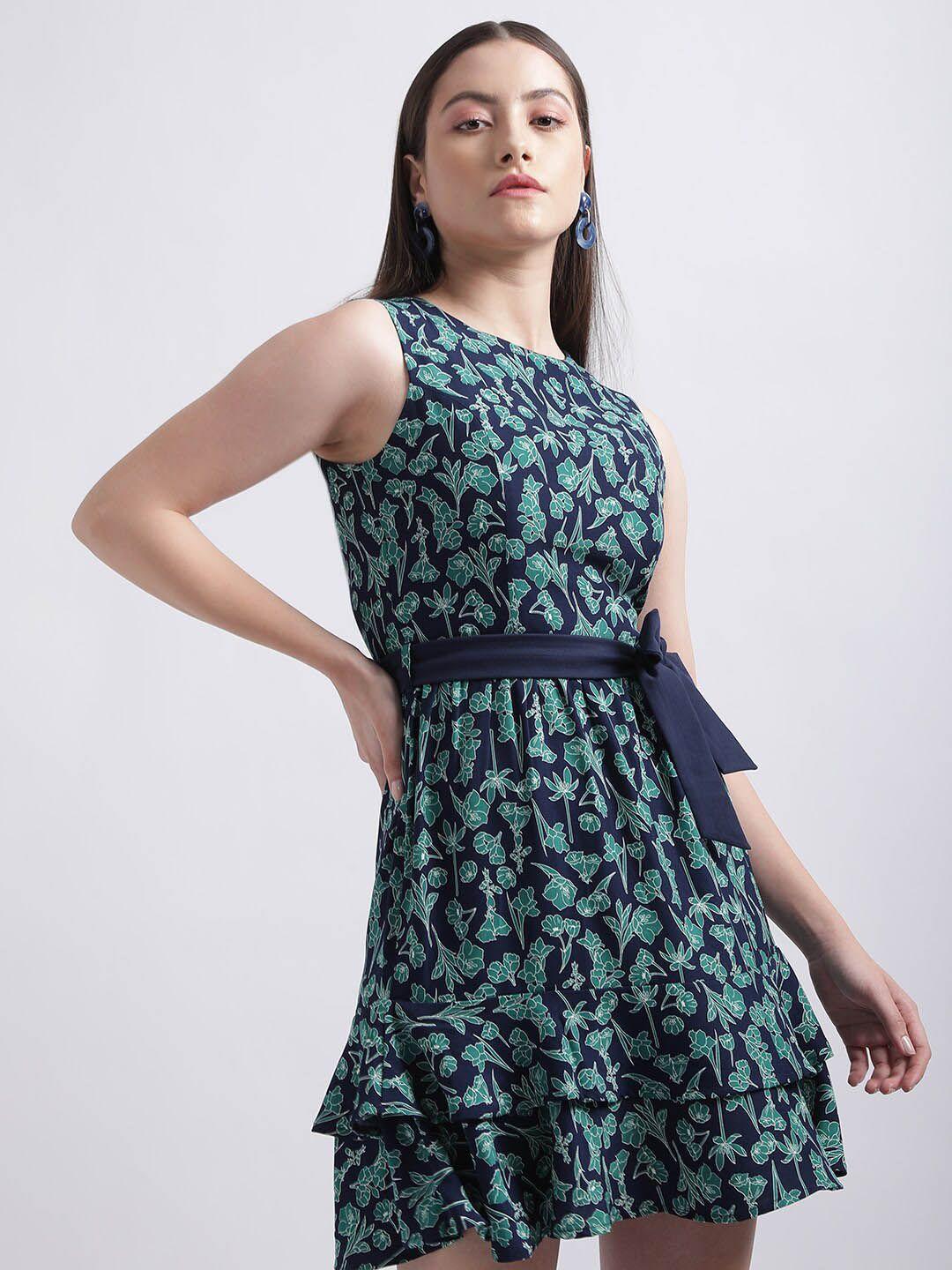 iconic-floral-printed-flounce-hem-layered-detail-cotton-fit-&-flare-dress