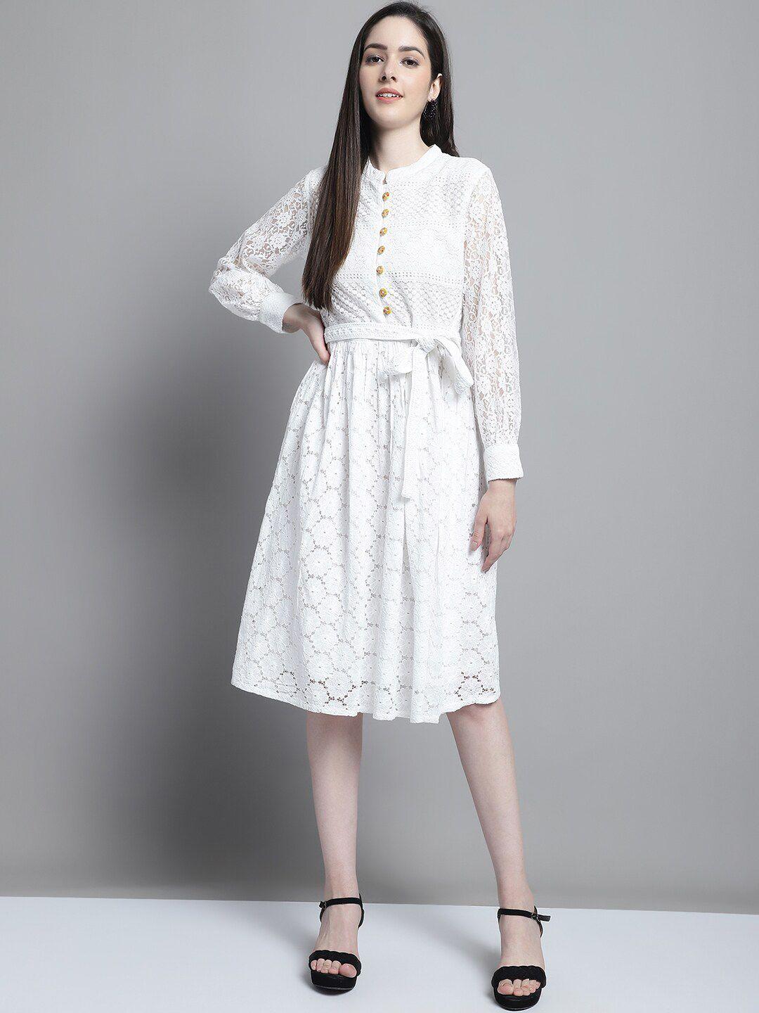 tulsattva-self-design-mandarin-collar-belted-pure-cotton-a-line-dress